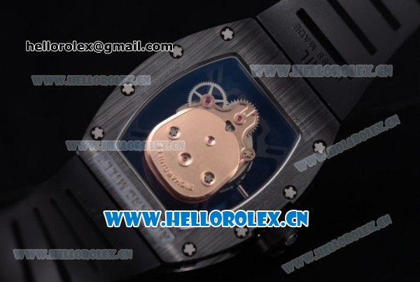 Richard Mille RM052 Miyota 9015 Automatic PVD Case with Skull Dial Dot Markers and Black Rubber Strap - Click Image to Close